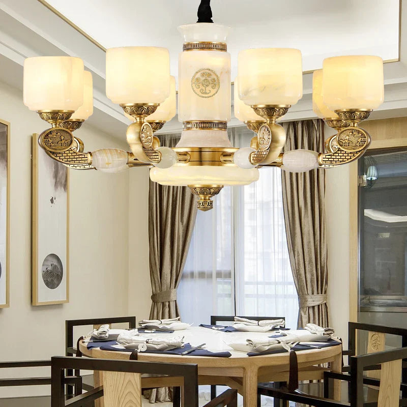 Axyaa Zen Jade Chandelier: Modern Chinese Living Room Lamp<style>, Elegant Restaurant Lighting