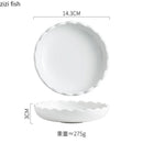 Axyaa White Ceramic Flower Edge Snack Plate Set for Molecular Cuisine Kitchen Tableware