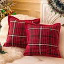 Axyaa Christmas Plaid Sofa Pillow Cover - Red Floral Throw Cushion Cover