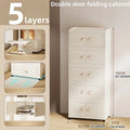 Axyaa Multi-Tier Storage Cabinet, Heavy-Duty Organizer with Rollers, Single/Double Door Design