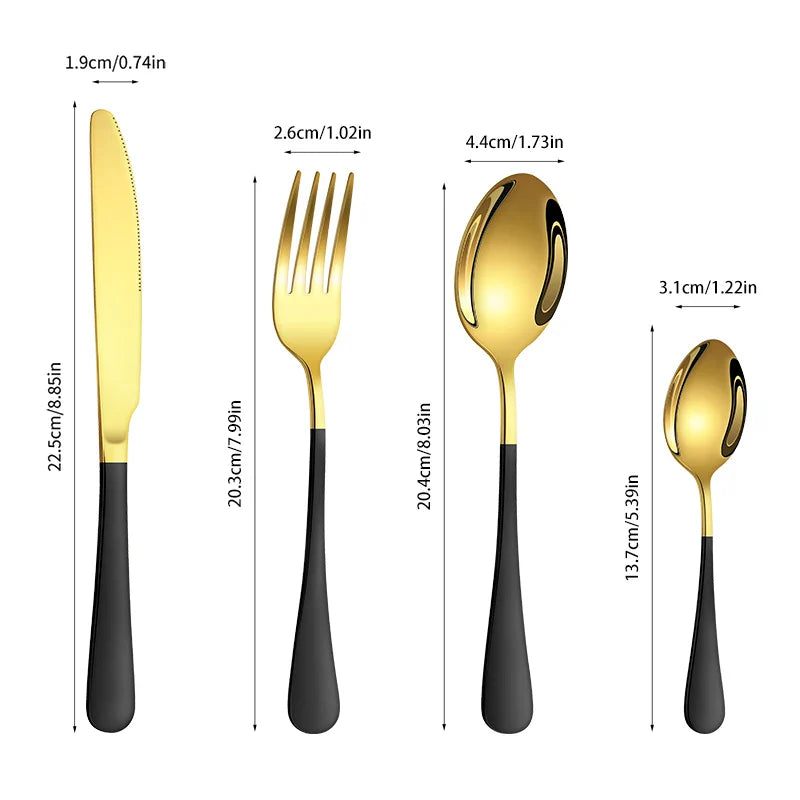 Axyaa 24-Piece Gold & Black Stainless Steel Cutlery Set