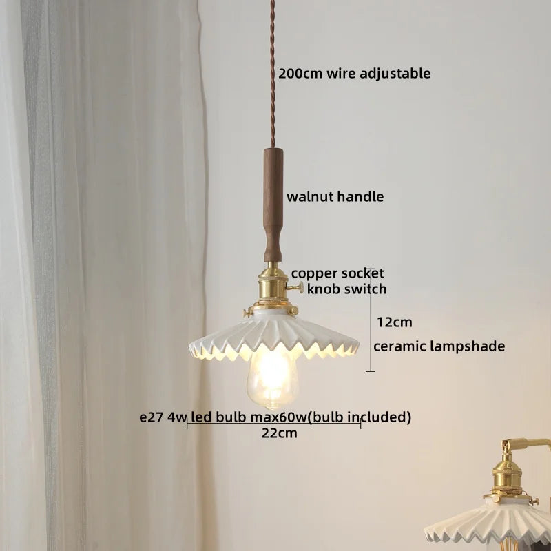 Axyaa Copper Ceramic LED Pendant Light with Knob Switch Fixtures