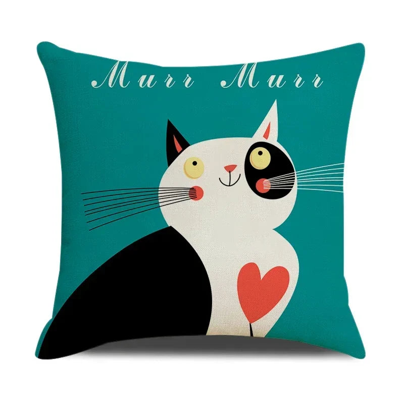 Funny Cats Print Pillow Case for Home Decor by Axyaa: 45x45cm Linen Cover
