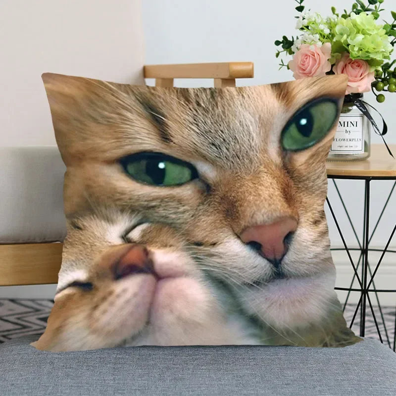 Cute Cat Print Pillowcase by Axyaa - Perfect for Home, Car, and Sofa