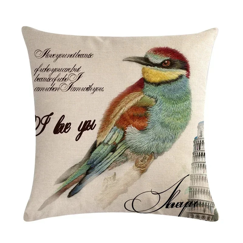 Axyaa Palm Bird Linen Cushion Cover - 45x45cm