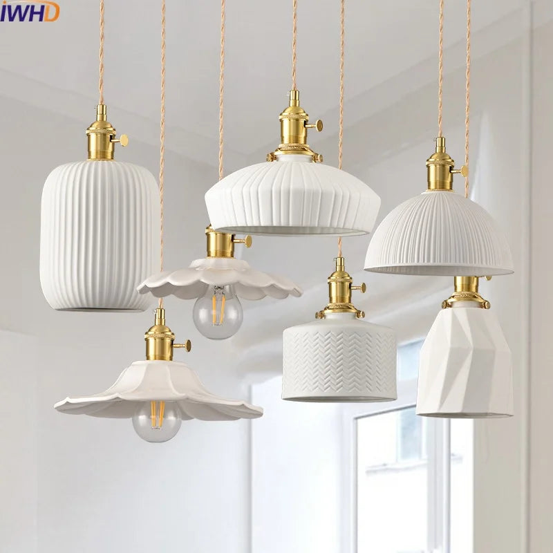 Axyaa White Ceramic LED Pendant Lamp Modern Hanging Light Fixtures