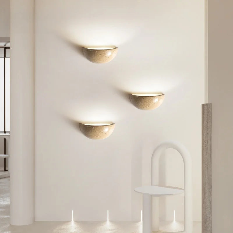 Axyaa Yellow Travertine Stone LED Wall Lamp for Interior Lighting