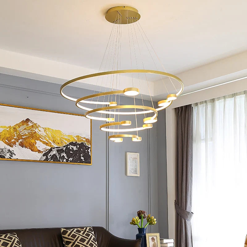 Modern Nordic LED Chandelier by Axyaa - Round Rings for Dining and Living Room