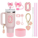 Axyaa Stanley Cup Accessories Set with Straw, Brush, Flower Charm, Stopper, and Boot.
