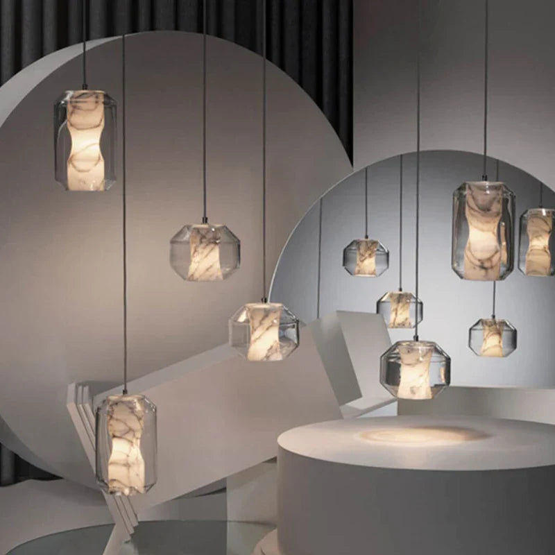 Axyaa Marble Glass Chandelier LED Pendant Lamps for Indoor Room Decor