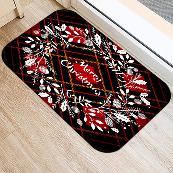 Axyaa Red Plaid Print Door Mat: Non-Slip Home Kitchen Bathroom Carpet