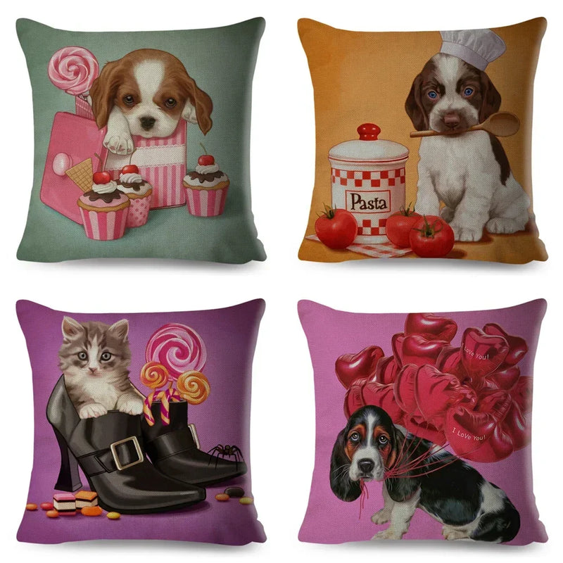 Axyaa Cartoon Pet Dog Print Pillow Covers 45x45cm for Home and Car Decor