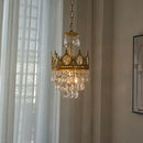 Axyaa Golden Crown Crystal Chandelier LED Pendant Lamp for Living Room