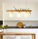 Axya Solid Wood Chandelier with LED Birds - Nordic Minimalist Kitchen Dining Decor