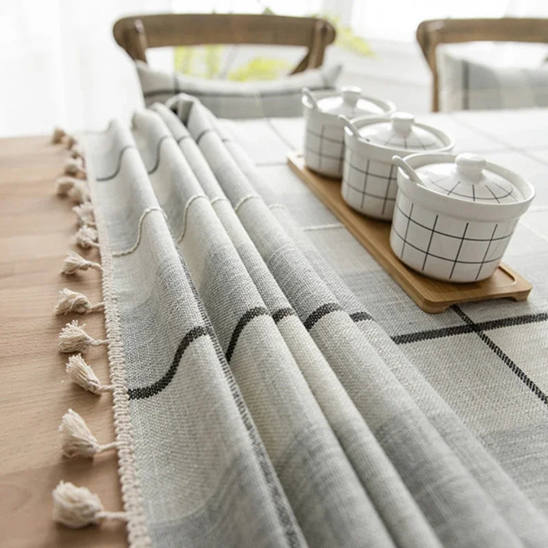 Axyaa Plaid Cotton Linen Tablecloth - Soft Waterproof Rectangle Home Decor