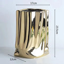 Axyaa Silver Ruffled Flower Vase Porcelain Arrangement Decoration Terrarium Home Décor