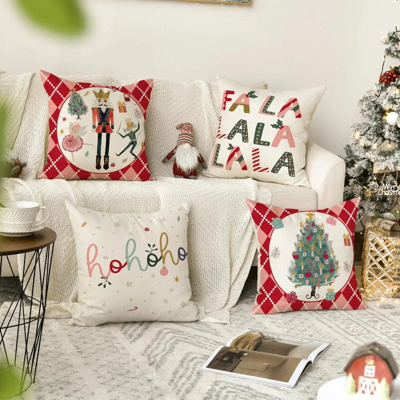 Christmas Nutcracker Decoration Pillowcase Set - Axyaa Branded Festive Tree Printed Cushion Suite