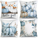 Axyaa Fall Blue Pumpkin Floral Leaf Pillow Covers for Bed Sofa Bedroom
