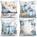 Fall Blue Pumpkin Floral Leaf Pillow Covers Set for Bed Sofa, Bedroom Decor by Axyaa