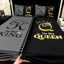 Axyaa Black Grey Color Blocking Crown Letter Bed Sheet, Super Soft Breathable, Deep Pocket Mattress Protector