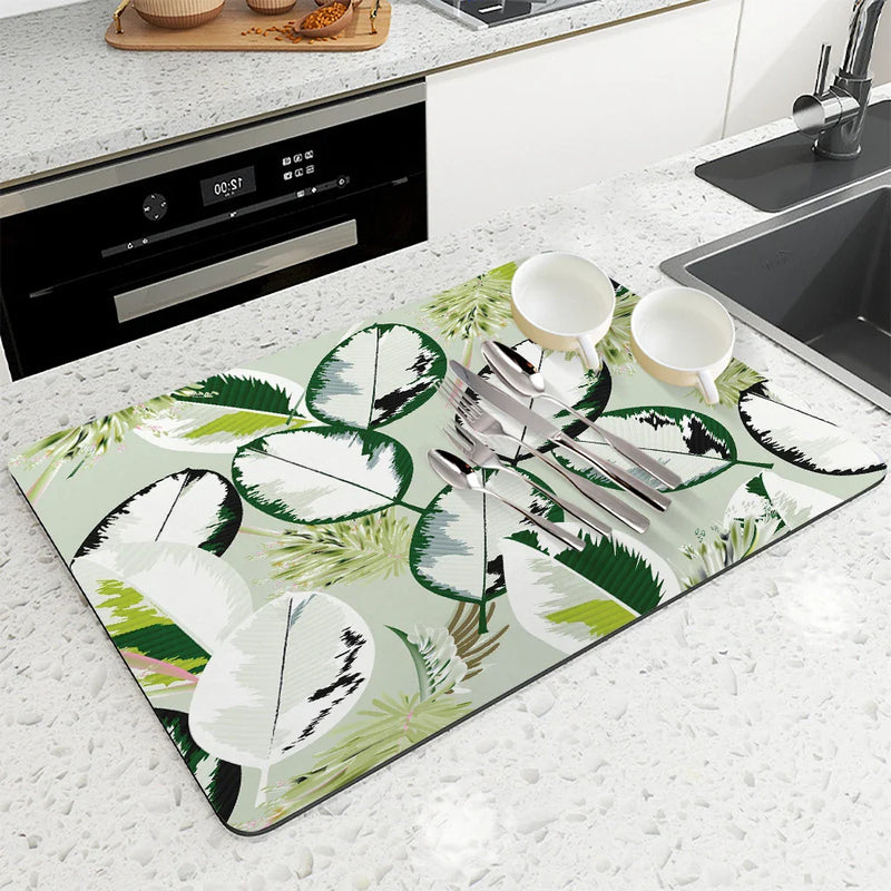 Tropical Leaf Kitchen Drying Mat Quick Dry Drain Pad for Axyaa Brand