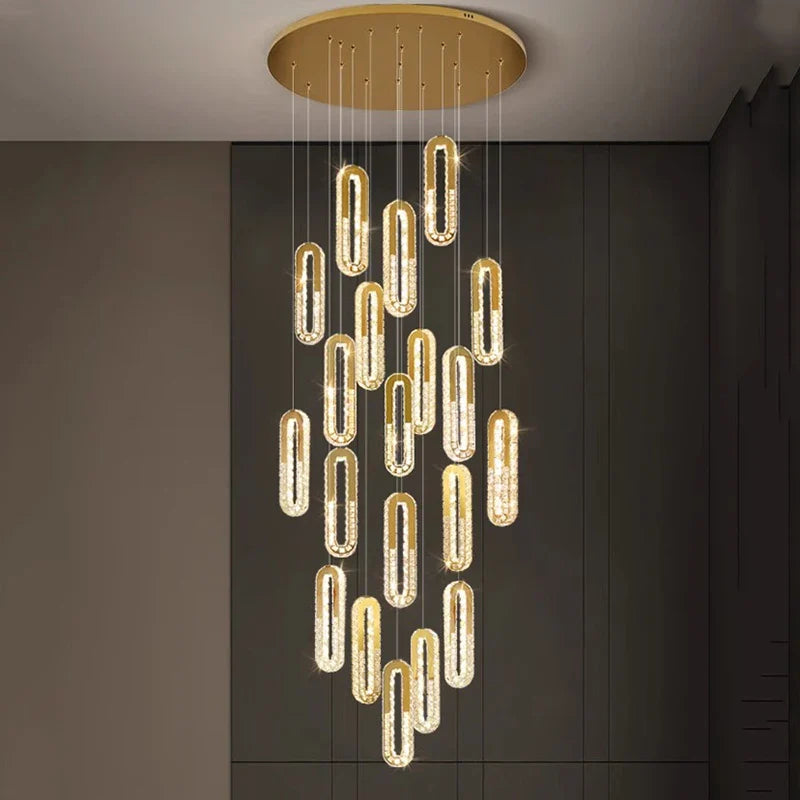 Axyaa Crystal Chandelier: Modern Stair Pendant Lamp for Living Room & Interior Lighting