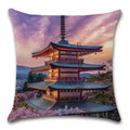 Axyaa Cherry Blossom Mountain Landscape Cushion Cover