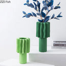 Axyaa Green Ceramic Vase: Irregular Wrinkle Design for Floral Arrangements