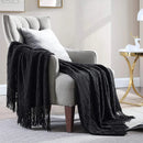 Cozy Knit Throw Blanket with Tassel, Black Lightweight Decorative Blanket for Couch and Bed by Axyaa