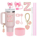 Axyaa 10-Piece Cup Accessories Set with Straws, Brush, Flower Charm, & Spill-Proof Stopper