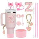 Axyaa Stanley Cup Accessories Set with Straw, Brush, Flower Charm, Stopper, and Boot.