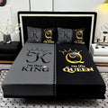Axyaa Black Grey Color Blocking Crown Letter Bed Sheet, Super Soft Breathable, Deep Pocket Mattress Protector