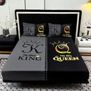 Axyaa Black Grey Color Blocking Crown Letter Bed Sheet, Super Soft Breathable, Deep Pocket Mattress Protector