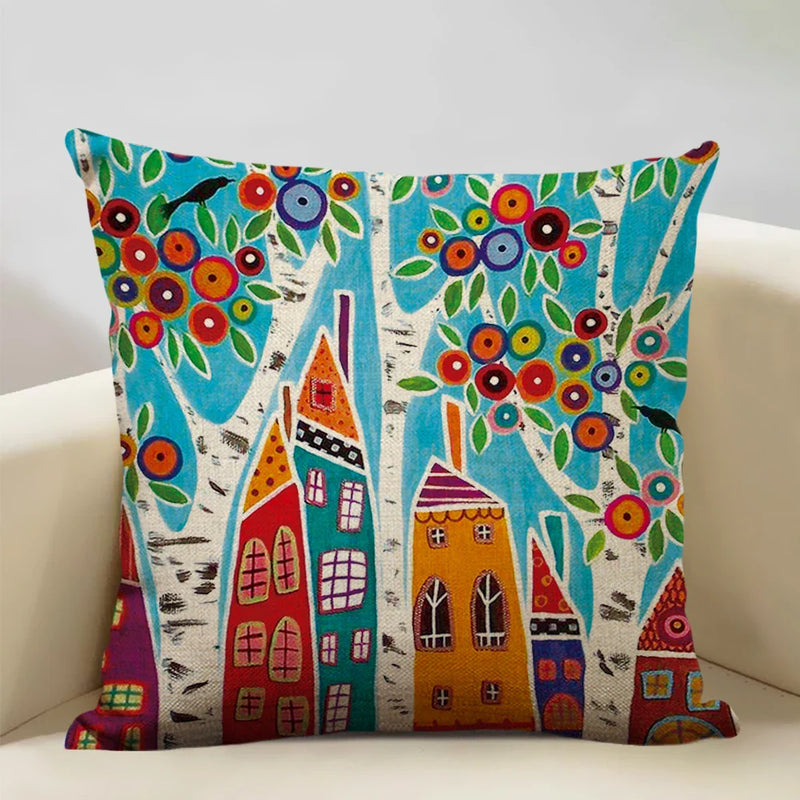 Hand-Painted Retro Country Linen Cushion Cover by Axyaa