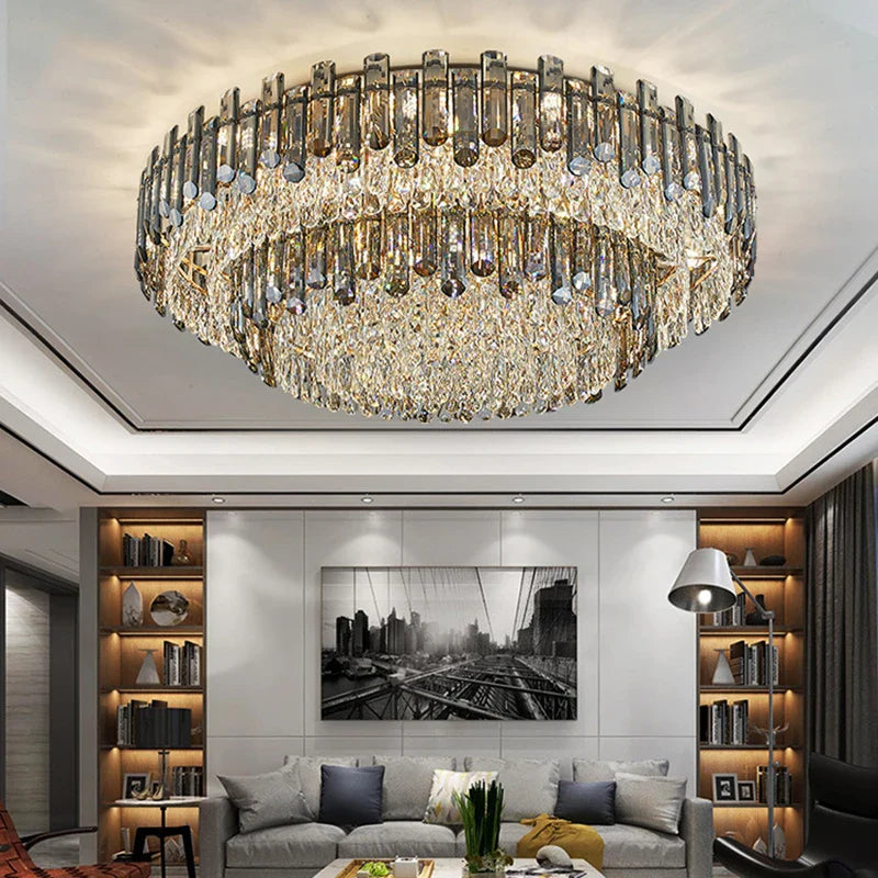 Modern Crystal Ceiling Lamp by Axyaa for Luxury Living Room & Bedroom, Gold Fixture