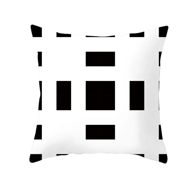 Axyaa Black & White Plaid Wave Stripe Checkerboard Print Throw Pillow Case