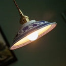 Axyaa Ceramic Japanese Pendant Lights: White Blue Pattern LED Hanging Lamp