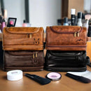 Axyaa Waterproof Leather Toiletry Bag with Hanging Hook - Travel Cosmetic Organizer