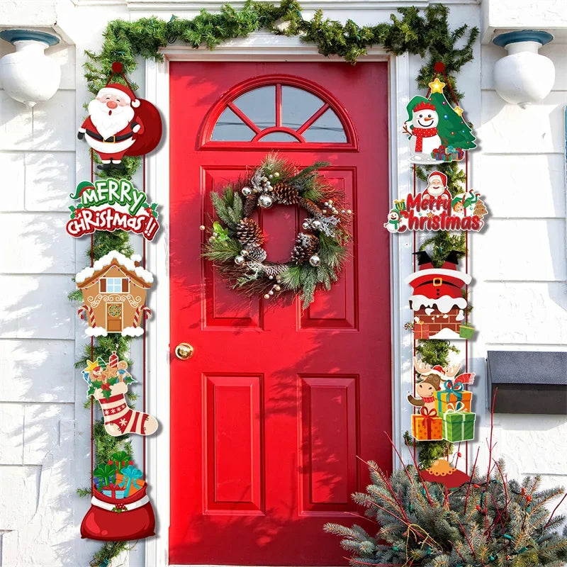 Axyaa Christmas Door Hanging Banner Santa Claus Snowman Xmas Front Door Ornament