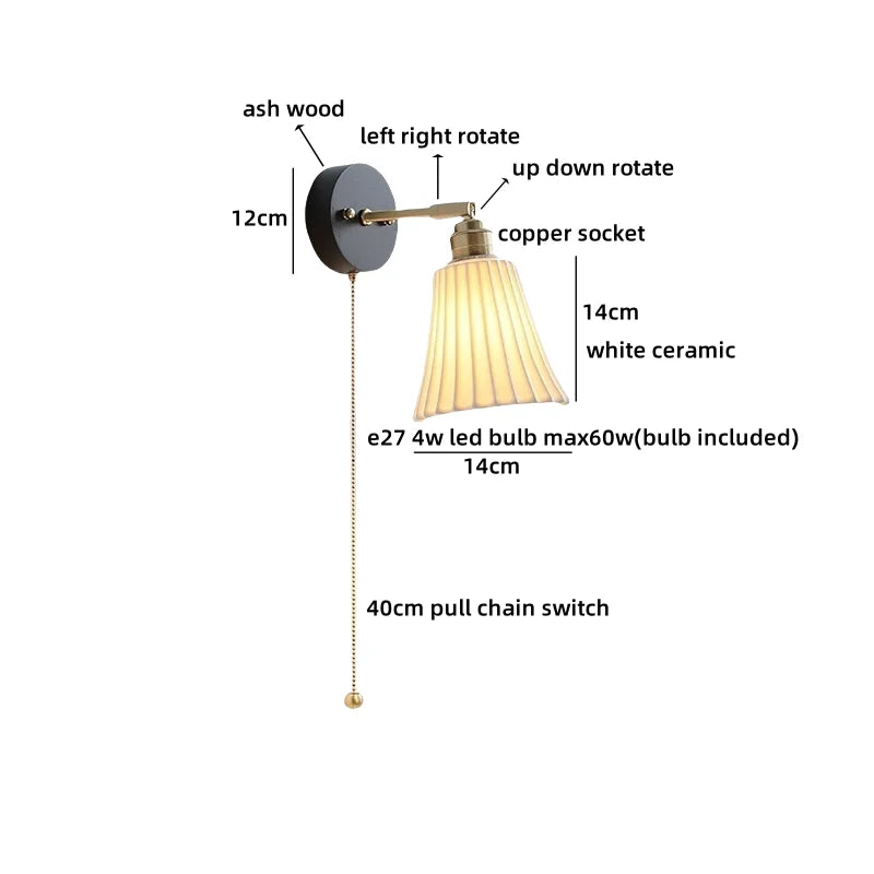 Axyaa White Ceramic LED Wall Sconce: Modern Nordic Decor Wall Lamp Sconce
