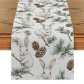 Axyaa Christmas Rabbit Pine Cone Fir Table Runner for Festive Dining Decor