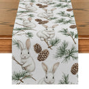 Axyaa Christmas Rabbit Pine Cone Fir Table Runner for Festive Dining Decor
