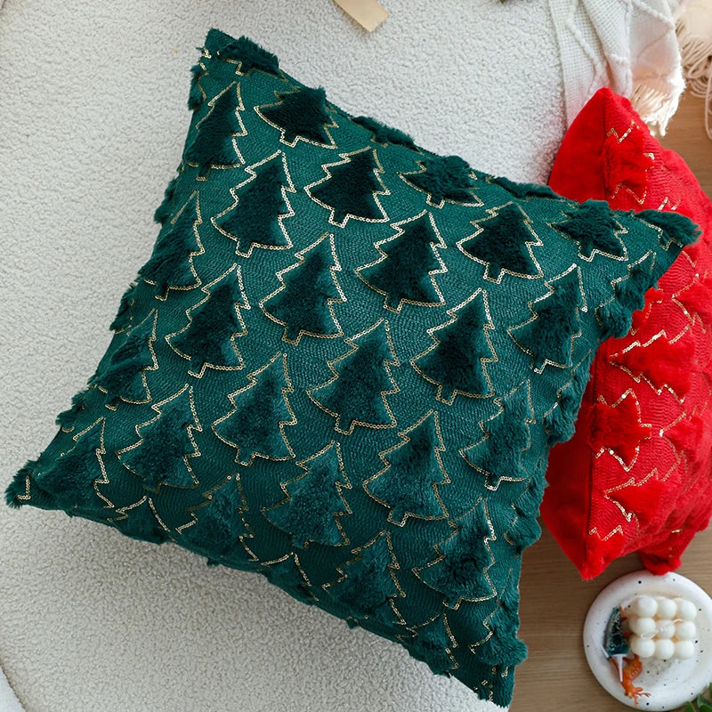 Axyaa Plush Christmas Pillow Cover 45x45cm for Home Sofa Decor