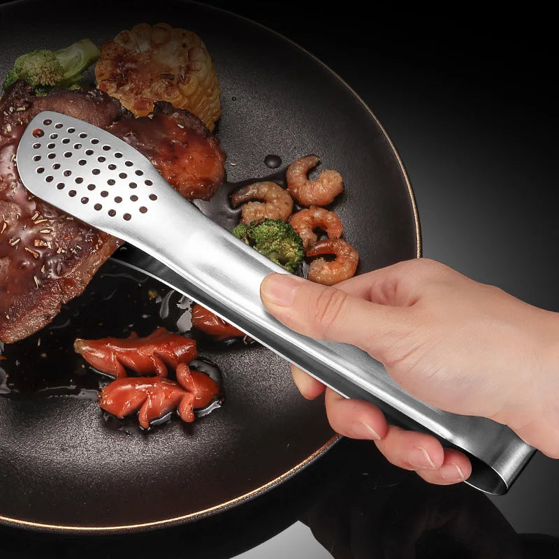 Axyaa Stainless Steel Non-Slip Food Tongs, BBQ Cooking Clip Kitchen Accessories