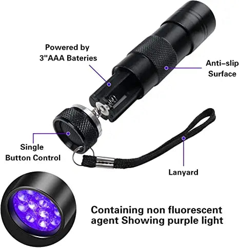 Axya 395nm Blacklight UV Mini Flashlight for Pet Urine Detection & Bed Bug Inspection