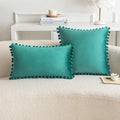 Soft Pink Velvet Pillow Covers with Pompom Accent by Axyaa
