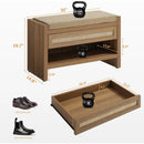 Axyaa Rattan Shoe Bench with Storage Drawer, Linen Seat, Farmhouse Boho Style
