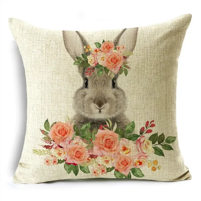 Axyaa Easter Pillowcase with Colored Eggs and Rabbit Print
