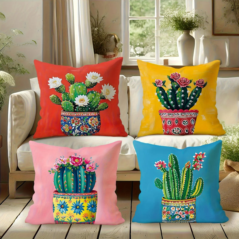 Axyaa Cactus Flower Pillow Covers - Set of 4