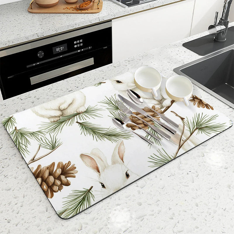 Axyaa Christmas Dish Drying Mat - Heat Resistant Non-slip Kitchen Counter Pad